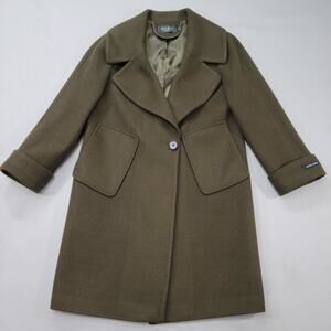 Women Handmade Wool Blend Overcoat Olive Single Button Classic Coat M